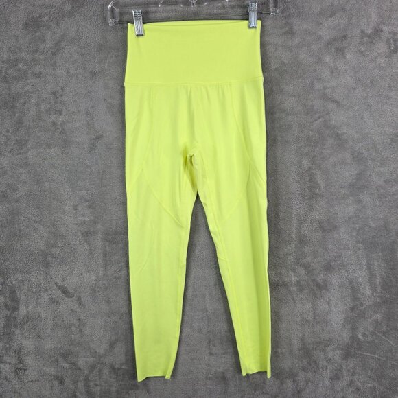 Womens Aerie Chill High Waisted Neon Yellow Leggings Nylon Stretch Size S Short - Picture 2 of 12